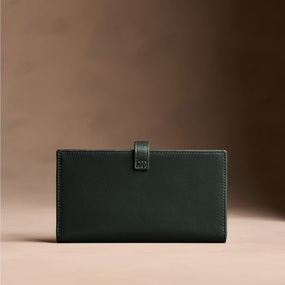 Regent Green*Large | Leather bifold wallet with a strap and bar closure