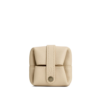 Pebbled Bone | Foldable square leather pouch with snap closure closed
