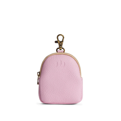 Pinkaboo | Leather keychain pouch with zipper top, swivel lobster clasp, and debossed emblem of three PLG trees