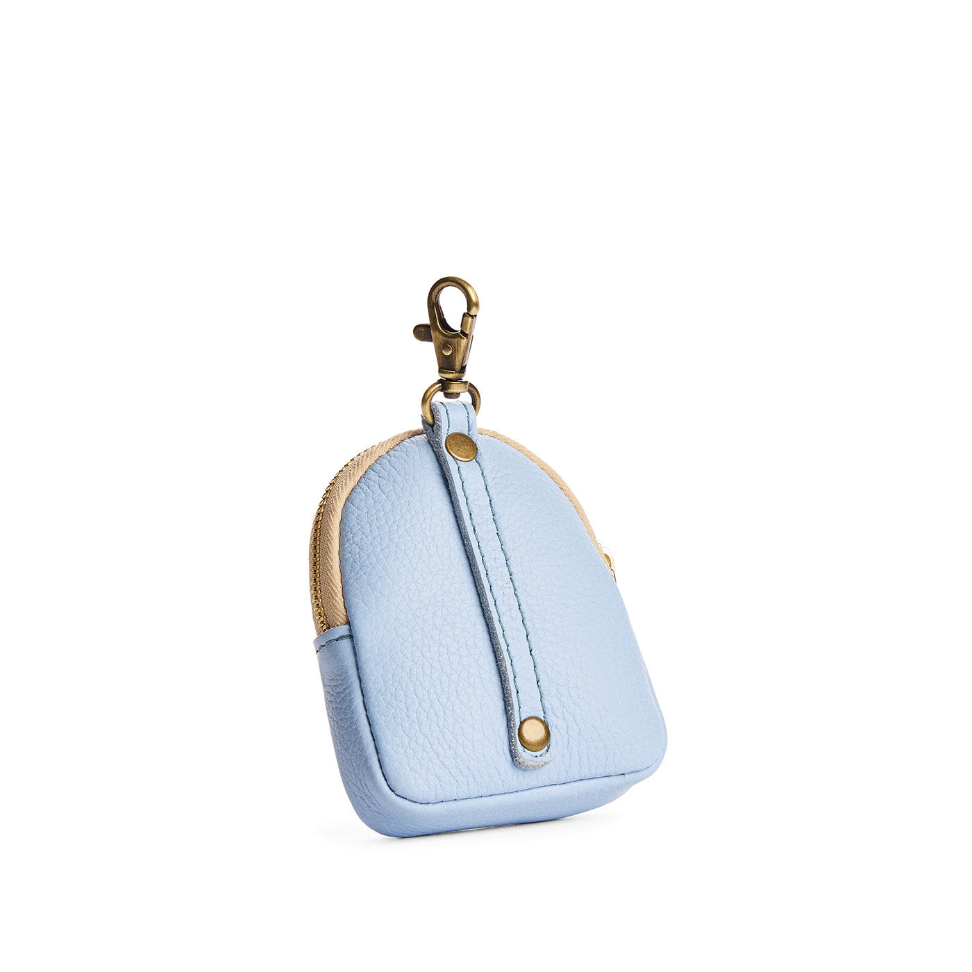 Skyway | Leather keychain pouch with zipper top, swivel lobster clasp, and debossed emblem of three PLG trees