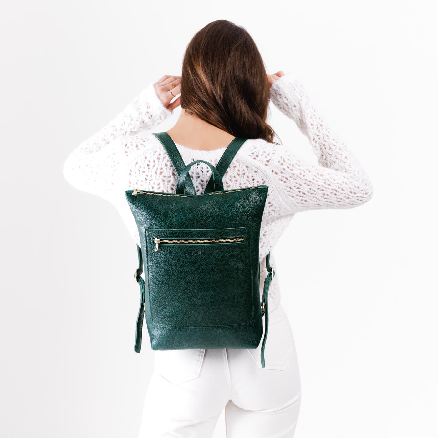 Forest Green | Rectangular slim leather backpack