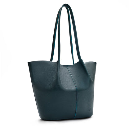 Boreal*Large | Wide bucket shaped tote bag with matching leather handles
