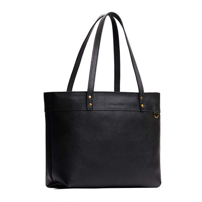 Pebbled--black*Large*Zipper | Leather tote bag with riveted straps and exterior key loop