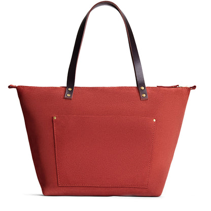 Cinnabar*Zipper | Large leather tote bag with sturdy bridle handles and front pocket