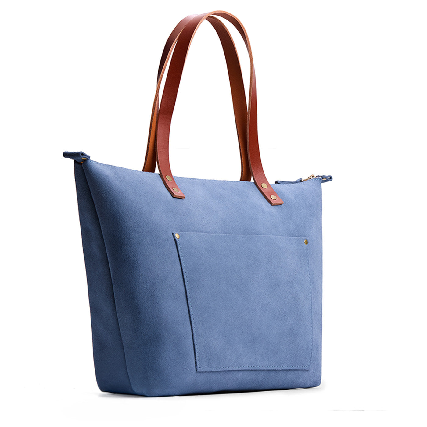 Denim*Zipper | Large leather tote bag with sturdy bridle handles and front pocket