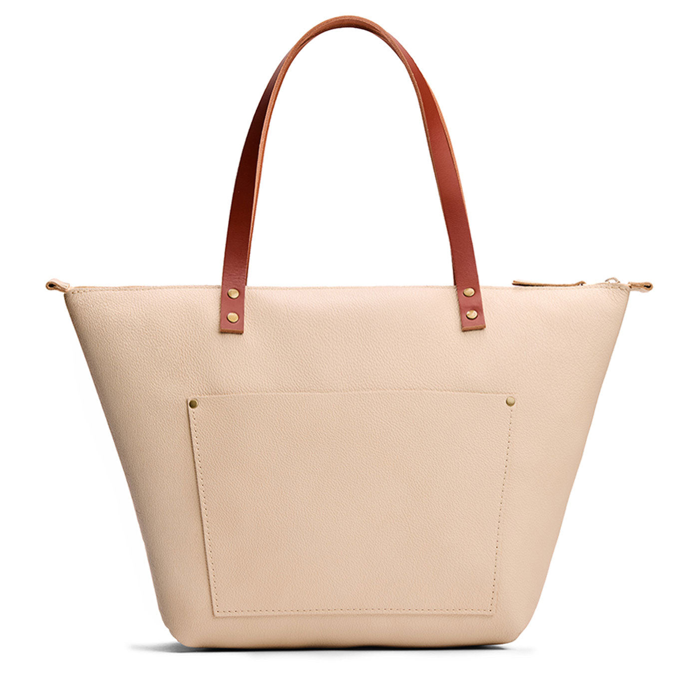 Pebbled Bone*Zipper | Large leather tote bag with sturdy bridle handles and front pocket