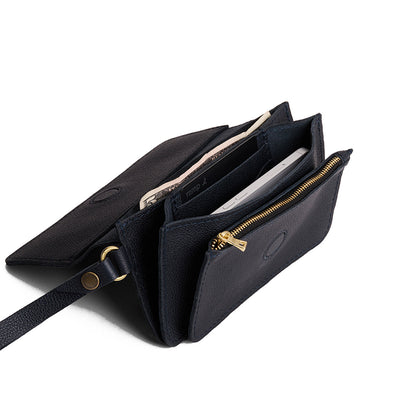 Night Owl | Leather wallet clutch with wristlet and magnetic closure