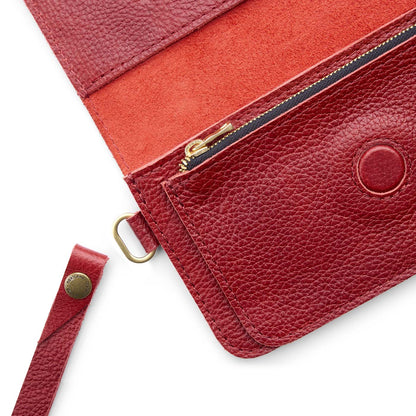 Chili Red | Leather wallet clutch with wristlet and magnetic closure