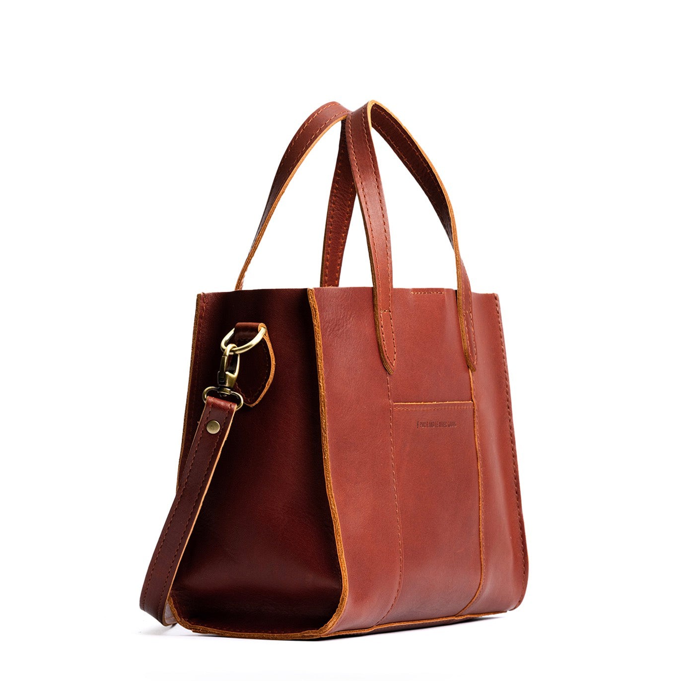 Chestnut | Structured mid-size tote bag with overlapping panels and crossbody strap