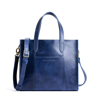 Cowboy Blue | Structured mid-size tote bag with overlapping panels and crossbody strap