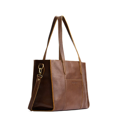 Asheviille*East/West | Structured wide tote bag with overlapping panels and crossbody strap