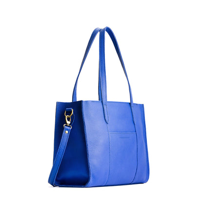 Astro Blue*East/West | Structured wide tote bag with overlapping panels and crossbody strap