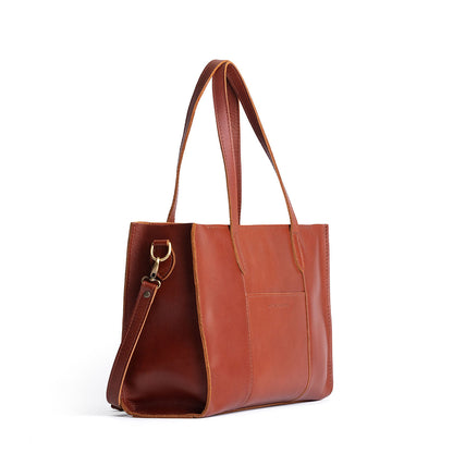 Chestnut*East/West | Structured wide tote bag with overlapping panels and crossbody strap