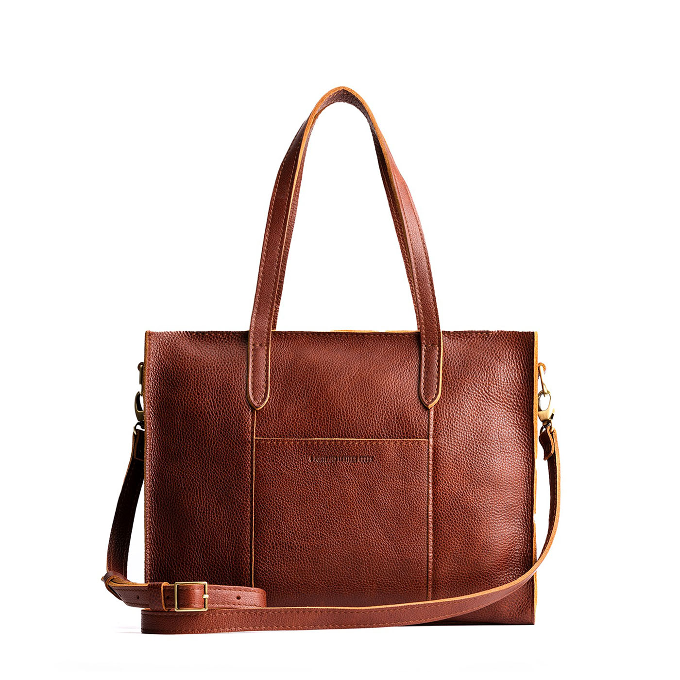 Nutmeg*East/West | Structured wide tote bag with overlapping panels and crossbody strap