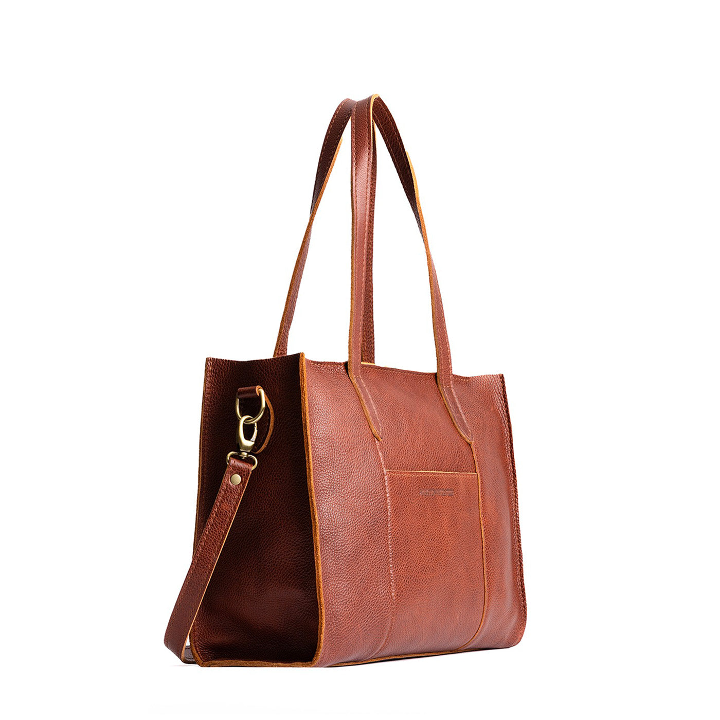 Nutmeg*East/West | Structured wide tote bag with overlapping panels and crossbody strap