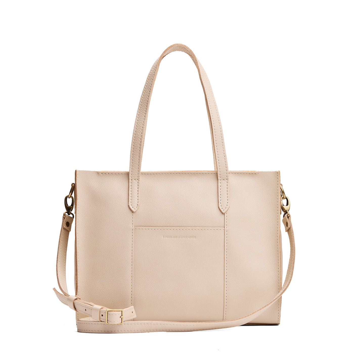 Pebbled Bone*East/West | Structured wide tote bag with overlapping panels and crossbody strap