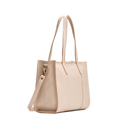 Pebbled Bone*East/West | Structured wide tote bag with overlapping panels and crossbody strap