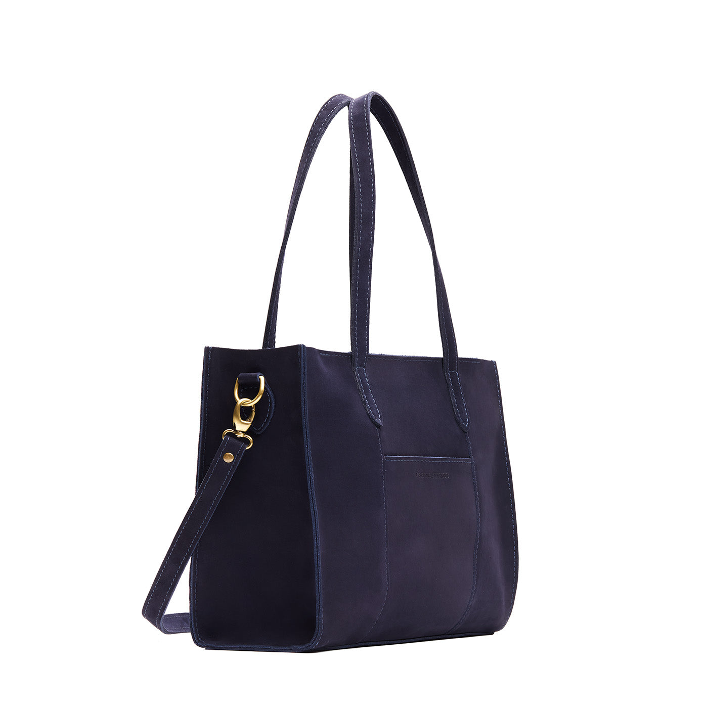 Velvet Blue*East/West | Structured wide tote bag with overlapping panels and crossbody strap