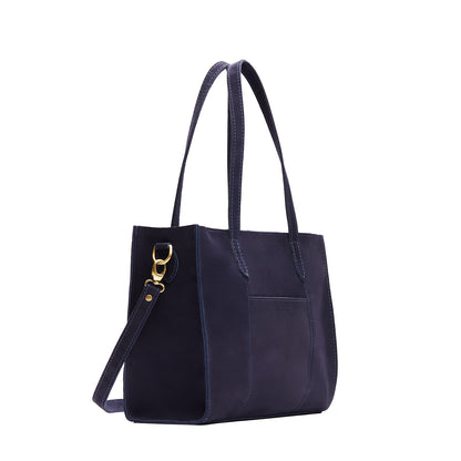 Velvet Blue*East/West | Structured wide tote bag with overlapping panels and crossbody strap