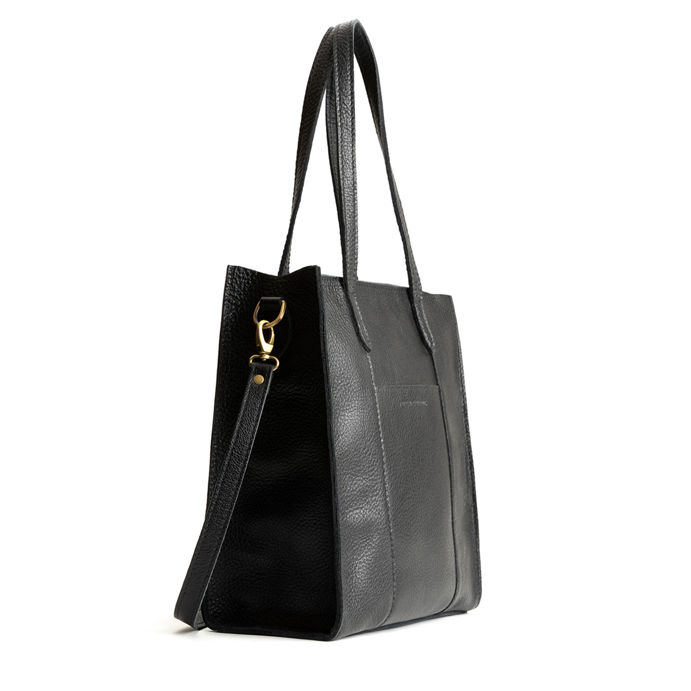 Pebbled--black*North/South | Structured large tote bag with overlapping panels and crossbody strap