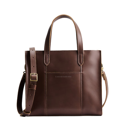 Chocolate Brown*Zipper | Structured mid-size tote bag with overlapping panels and crossbody strap
