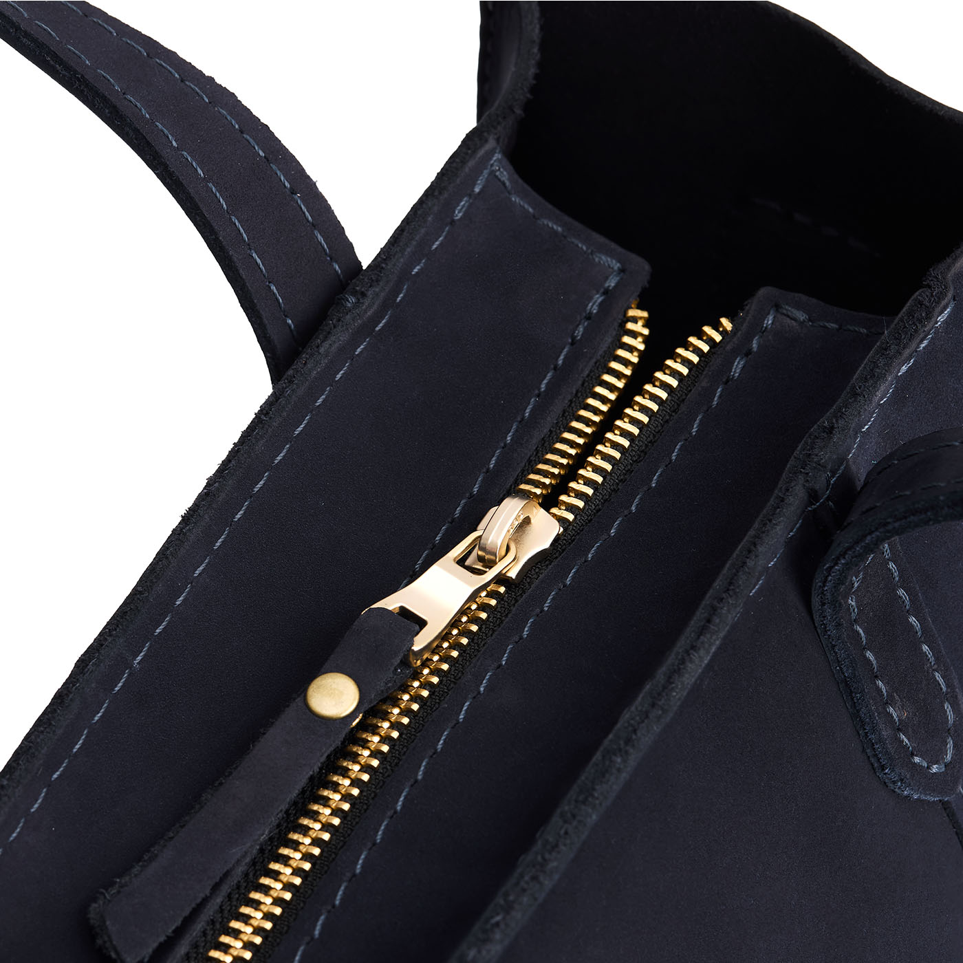 Velvet Blue*Zipper | Structured mid-size tote bag with overlapping panels and crossbody strap