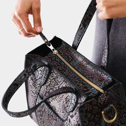 Masquerade*Zipper | Structured mid-size tote bag with overlapping panels and crossbody strap