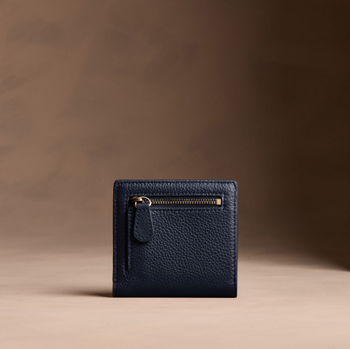 Anchor Blue*Small | Petite slim leather bifold wallet with multiple card slots and a zippered back pocket - back view