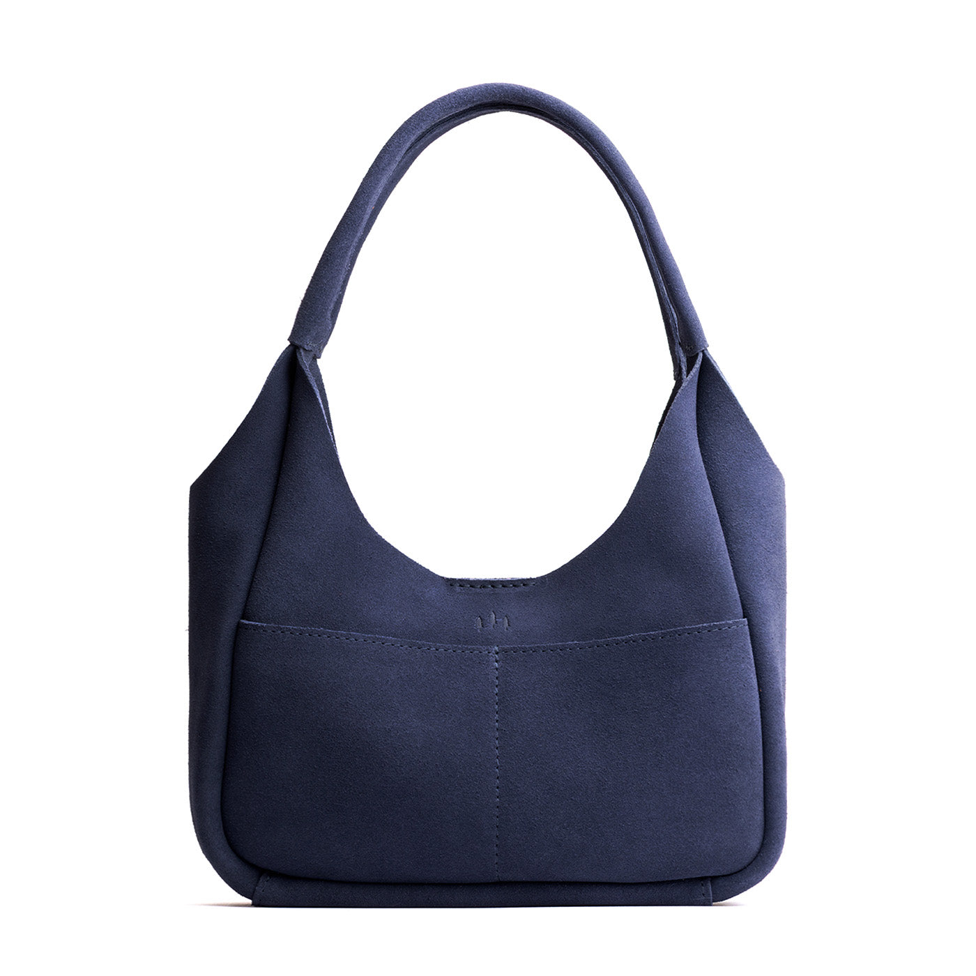 Alaska Blue*Medium | U-shaped, flat-bottomed leather shoulder bag with two outside pockets