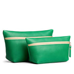 Jolly Green | Two large leather makeup bags with zipper