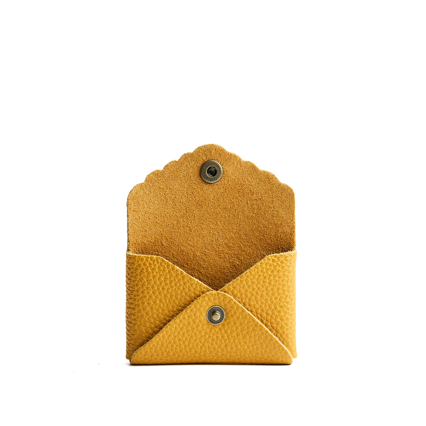 Sunshine | Small leather card wallet with scalloped edge open