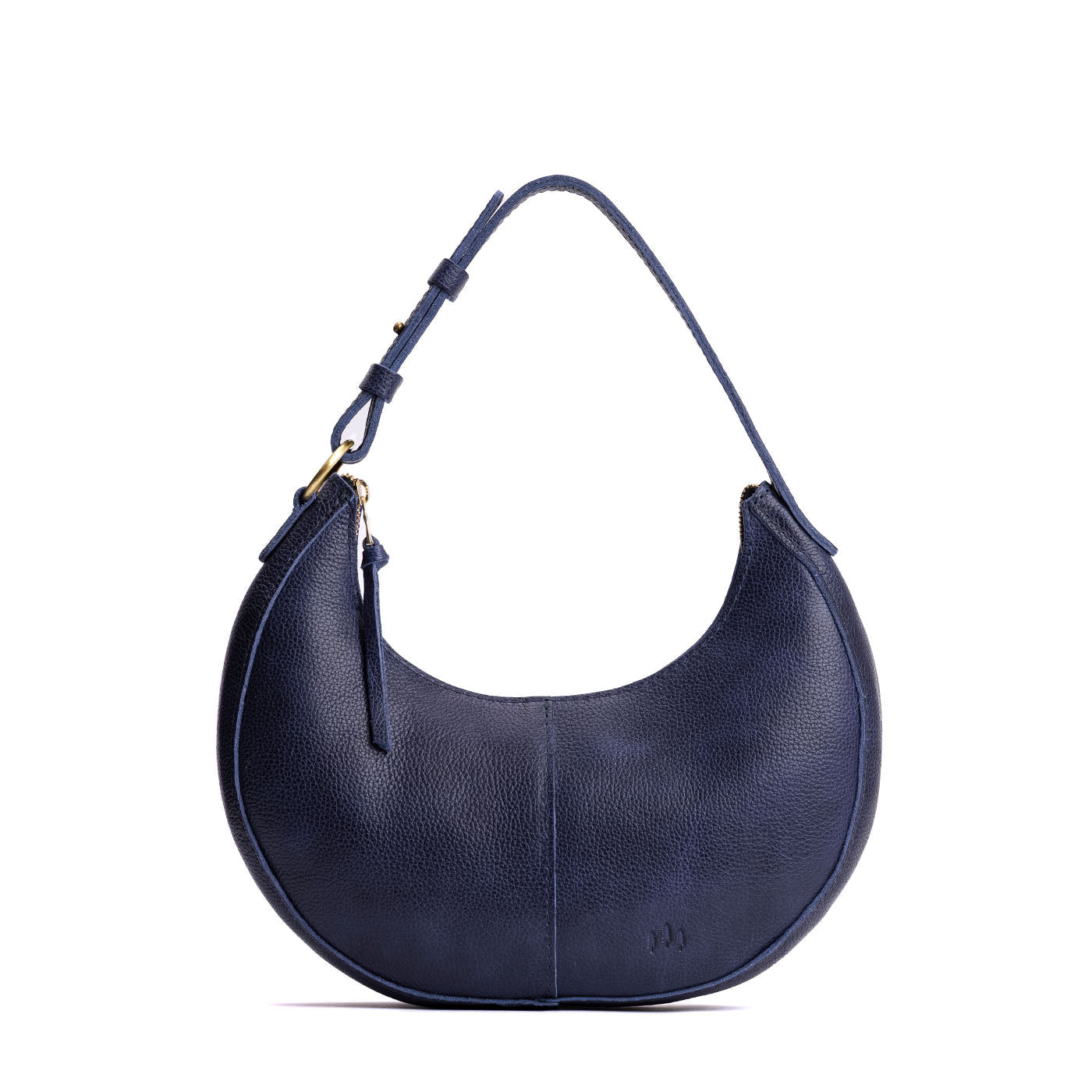 Cobalt*Small | Crescent shaped shoulder bag with zipper closure and adjustable strap