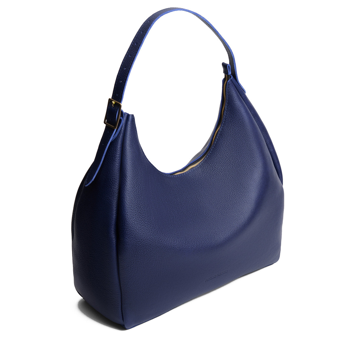 Cobalt*Oversized | U-shaped, flat-bottomed leather shoulder bag with adjustable strap