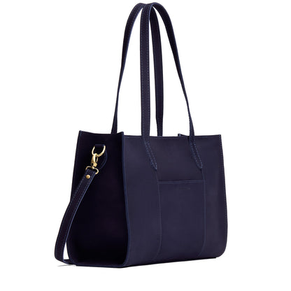 Velvet Blue*Oversized East/West | Structured wide tote bag with overlapping panels and crossbody strap