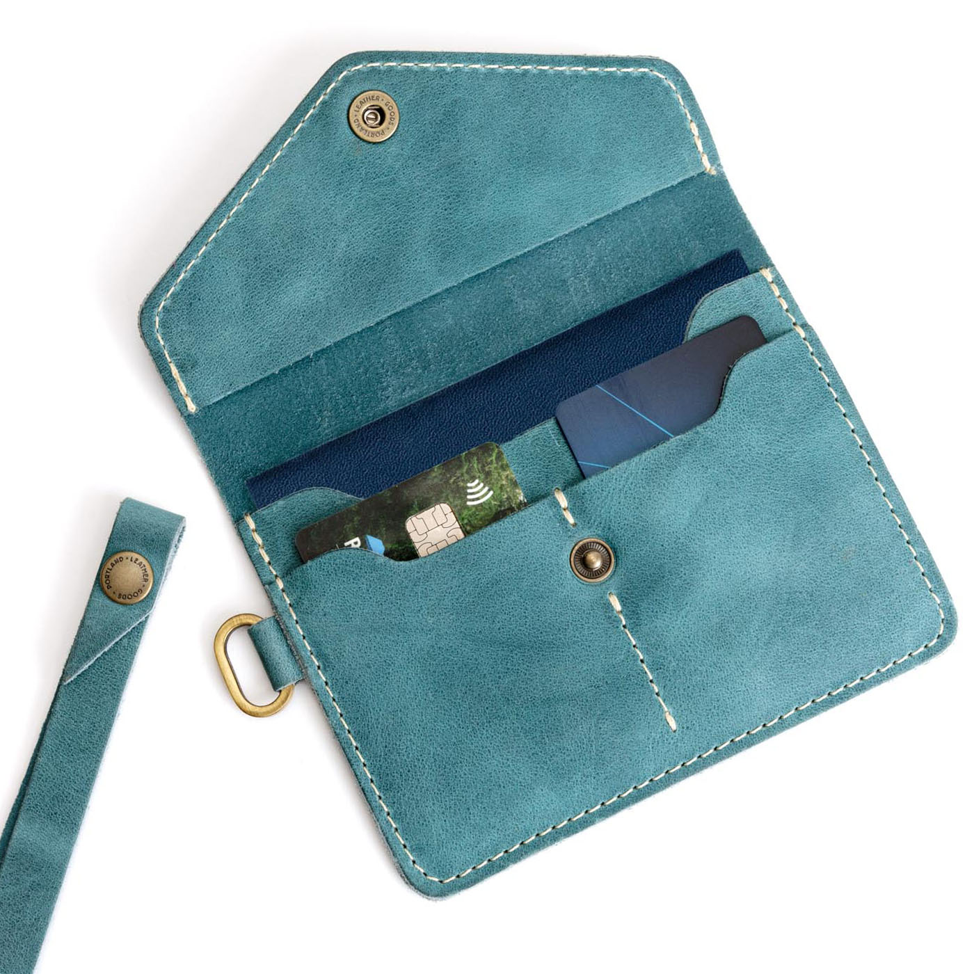 Aqua | Small Leather Passport Wristlet