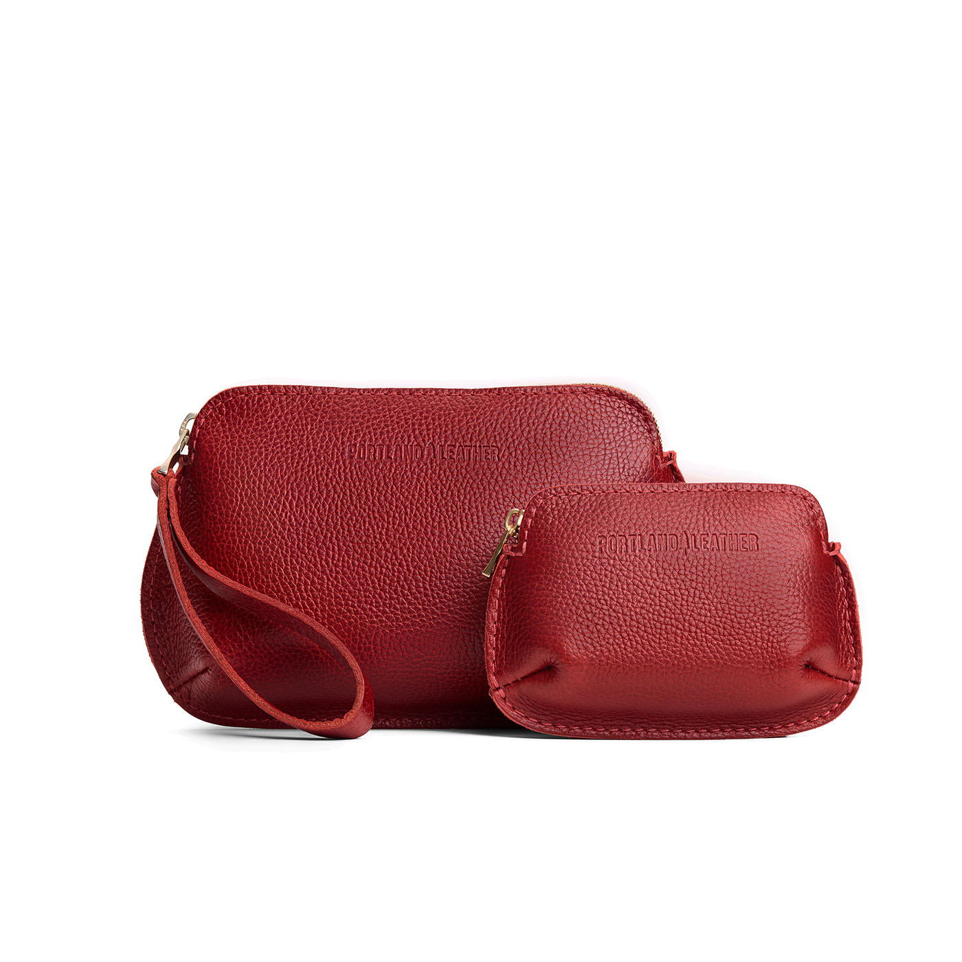 Chili Red | Small and large pouch with top zipper and curved edges