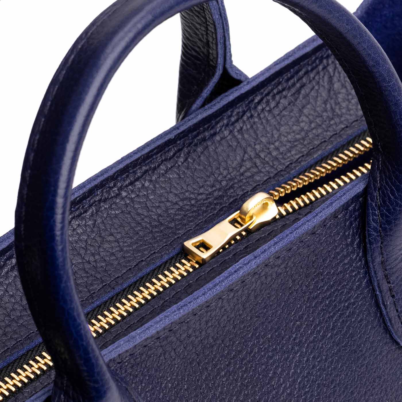 Cobalt*ANY*Zipper | Petite tote purse with structured leather handles and crossbody strap