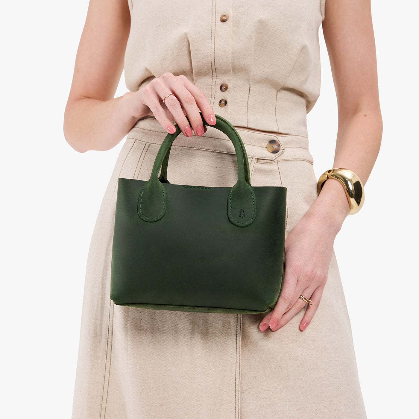 Evergreen*Small | Petite tote purse with structured leather handles and crossbody strap