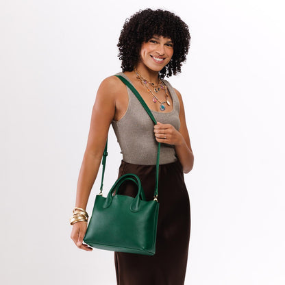 Bacalar*Large | Mid-size tote purse with structured leather handles and crossbody strap