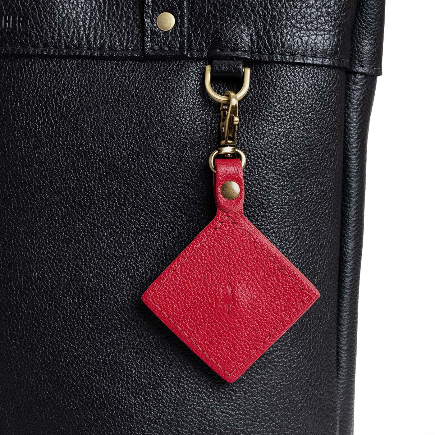 Cherry | Diamond shaped leather AirTag holder on a lobster clasp keychain