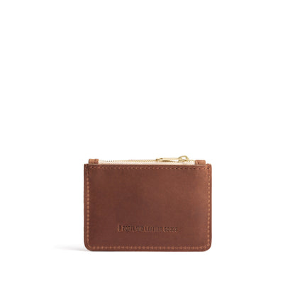 English Tan | Back of compact wallet with snap closure and zippered pouch