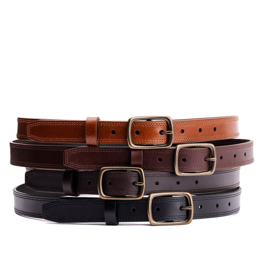 All Variants | Four slim double stitched leather belts stacked on top of each other