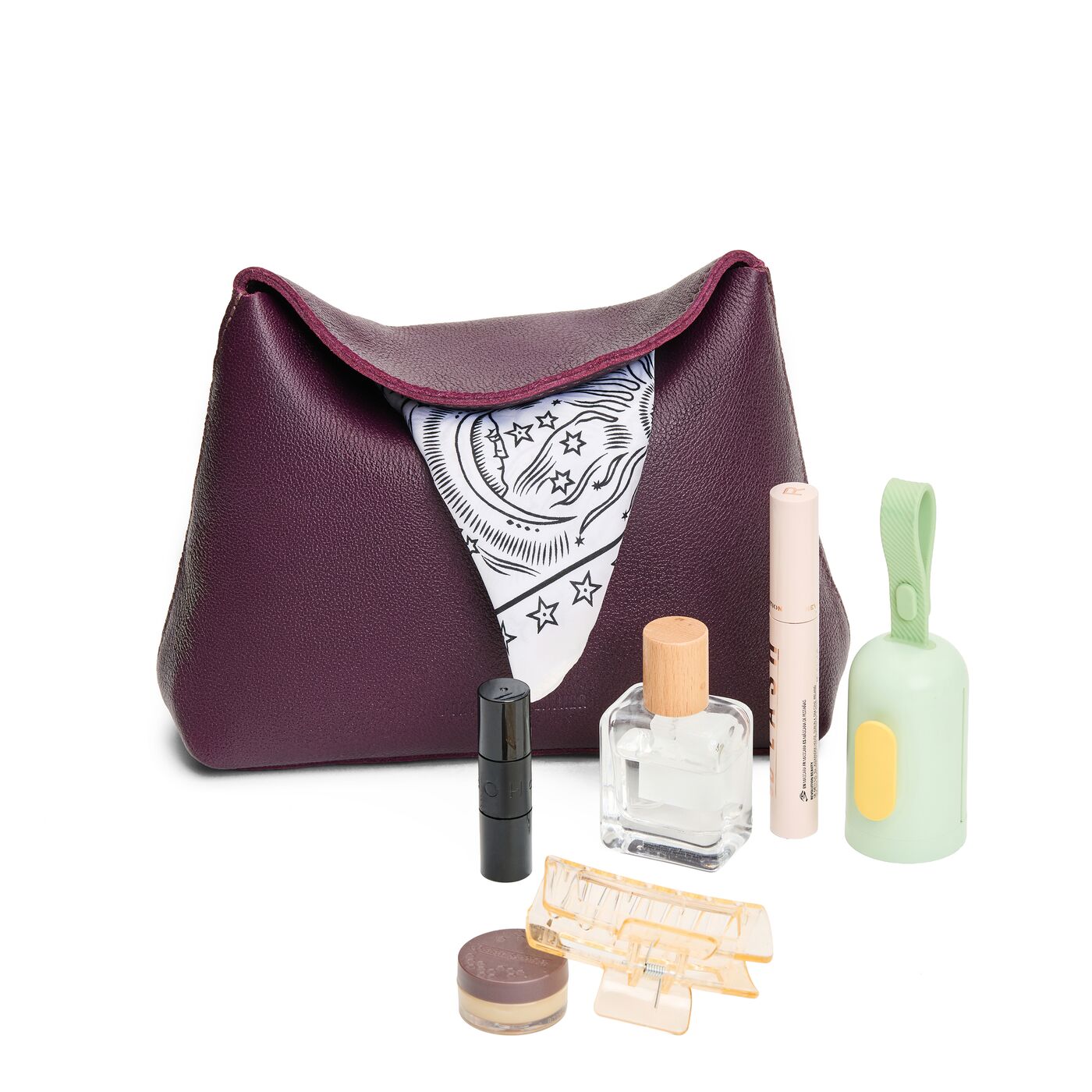 Plum | Leather pouch with a folded magnetic closure