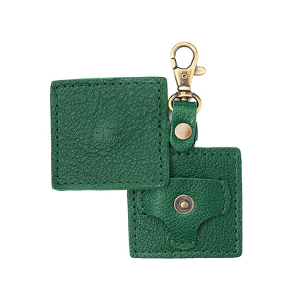 Bacalar | Square-shaped leather AirTag holder with snap closure and swivel lobster claw clasp