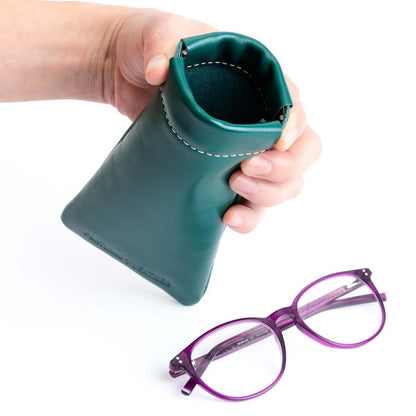 Peacock | Leather glasses case with hidden metal spring closure