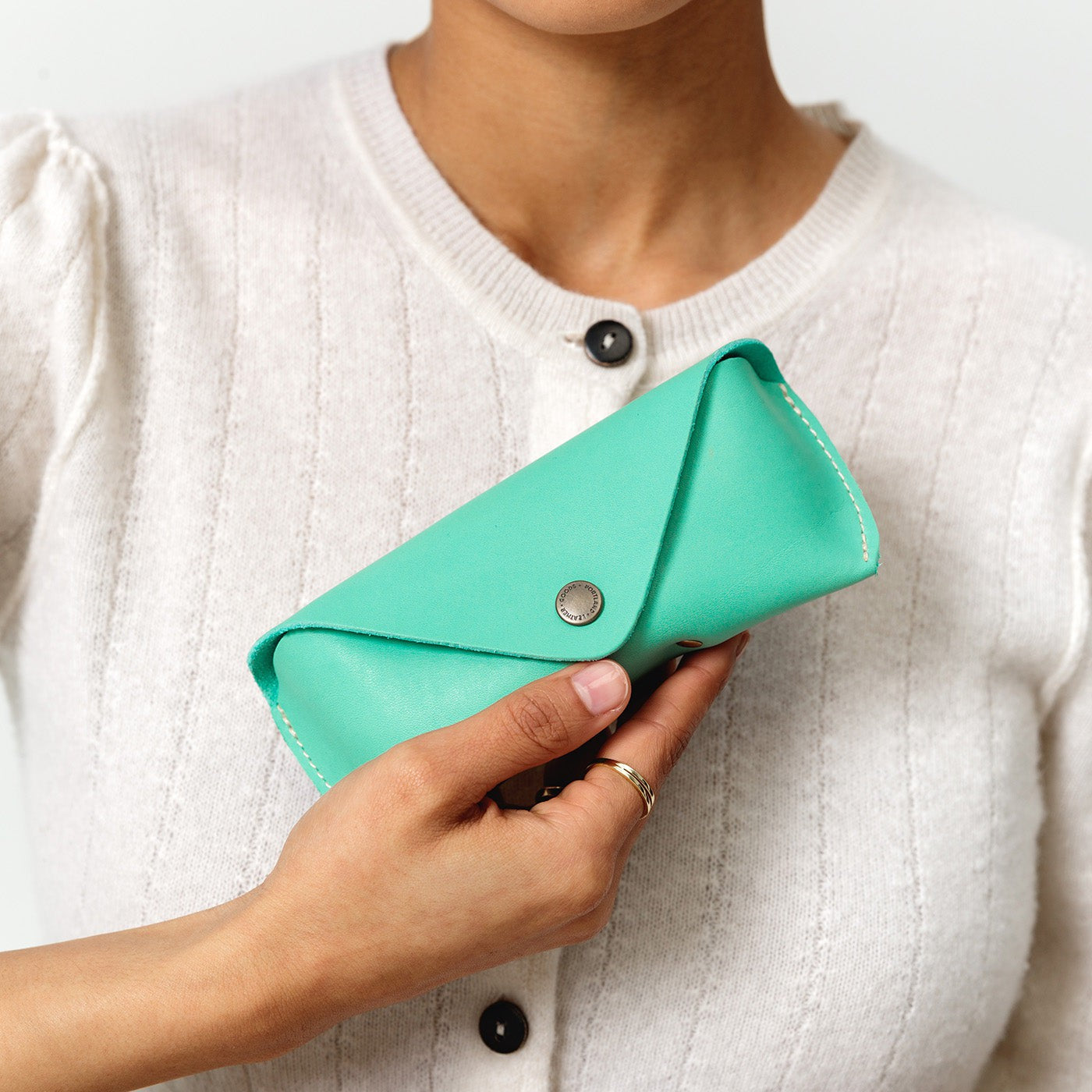 Mint | Leather sunglasses case with snap closure