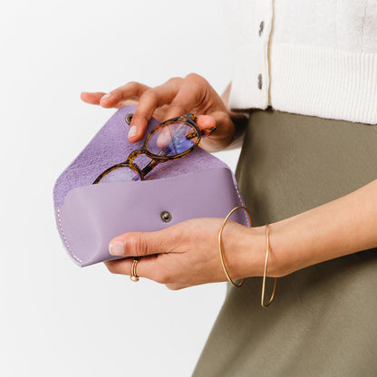 Lavender | Leather sunglasses case with snap closure