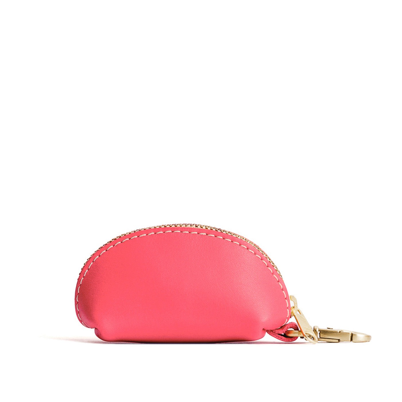 Tulip | Taco shaped leather pouch with zipper and swivel lobster clasp on white background