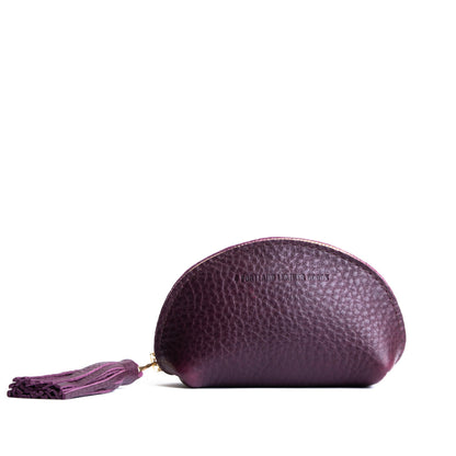 Plum | Small leather zippered pouch with tassel