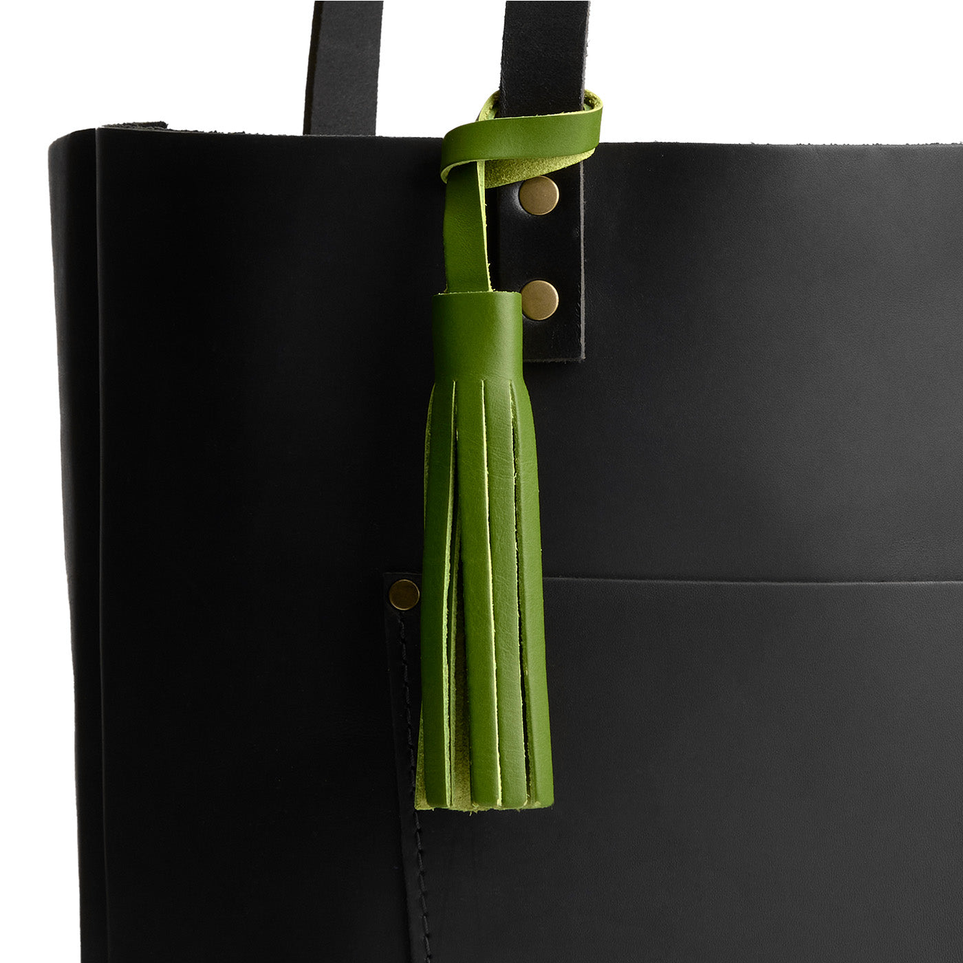 Green Apple*Large | Fringed leather tassel with leather loop